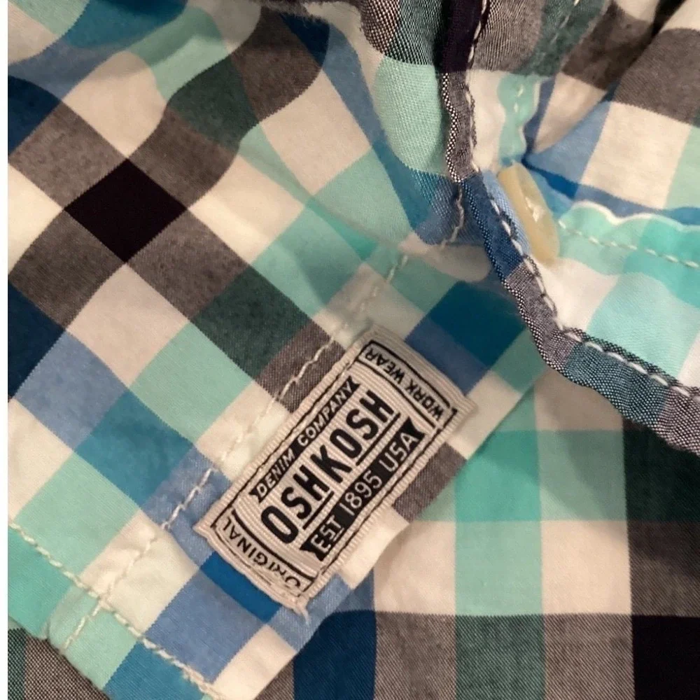OshKosh Bgosh Boys Blue Mint Green Long Sleeve Button Down Shirt - Size 6
